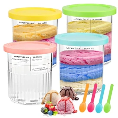 Imagen de Euleryoo Juego de 4 tarros repuesto con tapa para helado máquina helados tapas Nc500 Nc501 Ninja Creami Series, taza sin Bpa