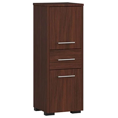 Imagen de AKORD Columna de baño Fin 85 30x85x30 cm, Peso 25 kg 2 Puertas y 1 Cajón Mueble Moderno Pared Armario Cerrado en el Suelo También Adecuado como Colgante Wengé