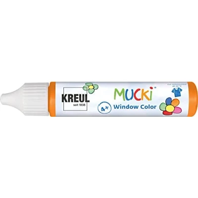 Imagen de KREUL 24404 Mucki Window Colour, naranja, rotulador de 29 ml, pintura al agua para ventanas, sin parabenos, gluten, lactosa, vegana, fácil pintar, se deslava