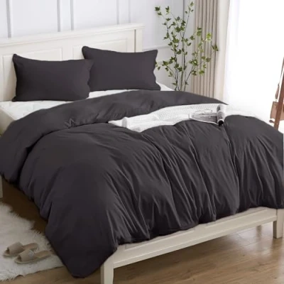 Imagen de Cotopuro Funda Nórdica Cama 90 de 100% Algodón, Juego Edredón 155x200 y 1 Fundas Almohada 50x80 Algodón Premium 150GSM, Suave, Transpirable, Hipoalergénico Gris Oscuro