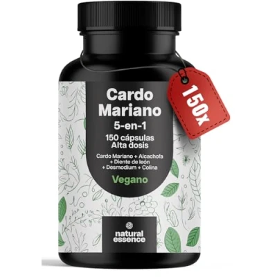 Imagen de cardo mariano alcachofa diente de león Complejo Alta Dosis 150 Cápsulas 5 en 1 tratamiento hígado con + Desmodium colina Vegano