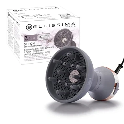 Imagen de Bellissima Imetec Diffon Ceramic &amp; Argan Oil Difusor de Aire Caliente para Cabello Rizado, Tecnología 2 Niveles Aire/Temperatura, Secado Suave, 700 W, Color Gris