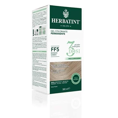 Imagen de Herbatint Gel colorante permanente, 3 dosis, 300 ml, permanente FF5, rubio arena, sin amoniaco, para pieles sensibles, cobertura 100% cabellos blancos, con 8 extractos naturales