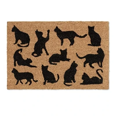 Imagen de Relaxdays Felpudo Coco, Diseño con Gatos, 60x40 cm, Base Goma, Resistente, Alfombra Puerta Entrada, Natural y Negro