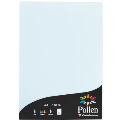 Imagen de Clairefontaine 4201C Caja de 50 Hojas Formato A4 (21x29,7cm) 120g/m² Color Azul Papel Invitación para Eventos y Correspondencia Gama Pollen Liso Premium
