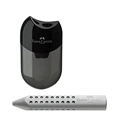 Imagen de Faber Castell 183500 sacapuntas doble, color de la carcasa: negro/transparente (1 + goma borrar triangular gris)