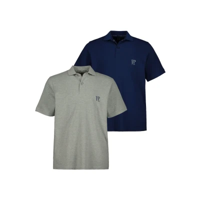 Imagen de JP1880 2ERPACK Seitenschlitze Regular FIT Polo, Hombre, Talla: 4XL, Bleu, gris chiné