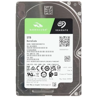 Imagen de Seagate BarraCuda, 5 TB, Disco duro interno, HDD, 2,5&quot; SATA 6 GB/s, 5400 RPM, caché de 128 MB para ordenador portátil y PC (ST5000LM000)