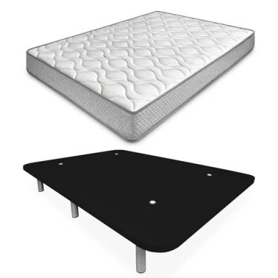 Imagen de amuéblate online Cama Completa con Colchón Carla Reversible + Base Tapizada Extra Reforzada 6 Patas Cilíndricas Metálicas Roscadas, 90 x 190, Negro