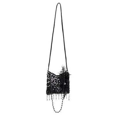 Imagen de Boland 36000 Bolso de mano Flapper, negro, 19 x cm, lentejuelas, perlas, tocado plumas, purpurina, Charleston, década 1920, carnaval, fiesta temática, disfraz, teatro, poliéster