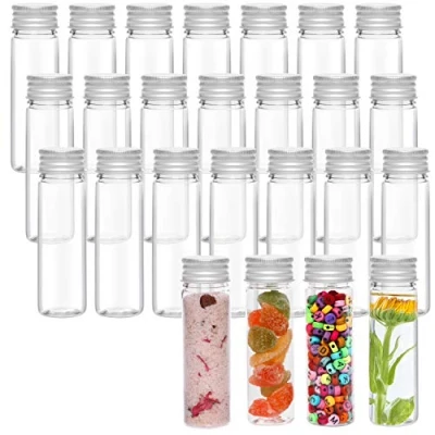 Imagen de Kurtzy Tubo Ensayo Plástico Transparente con Tapa de Rosca y Cepillo Limpieza (Pack 25) 50 ml Contenedor para Almacenar Golosinas, Fiesta Ciencias, Abalorios
