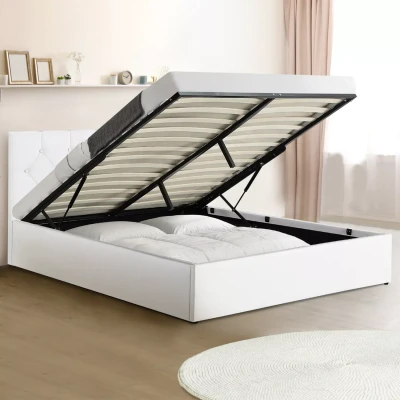 Imagen de IDMarket Austin Cama doble con cabecero y somier de 140 x 190 cm, PVC, color blanco