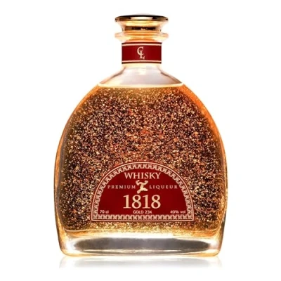 Imagen de CONDE LUMAR Whisky 1818 Premium Liqueur Gold 23K Con Láminas de Oro Botella Ideal para Regalar Certificado Calidad 40% Vol. 70 cl