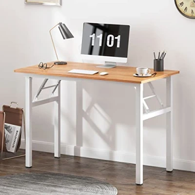 Imagen de SogesHome Mesa de Escritorio Plegable para computadora 100 x 60 75 cm Oficina Escritura, Conferencia, Teca &amp; Blanco,AC5BW SH