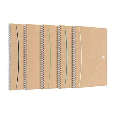 Imagen de Oxford Touareg, Cuaderno A4, hojas cuadriculadas de 5 mm, 100 páginas, papel reciclado, encuadernación con espirales, tapa kraft, color aleatorio