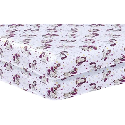 Imagen de 2 sábanas bajeras para cuna de 60 x 120 cm, diseño unicornio