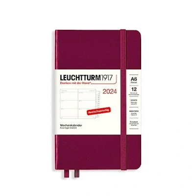 Imagen de LEUCHTTURM1917 367629 Agenda semanal de bolsillo (A6) 2024, con cuaderno adicional para direcciones y aniversarios, color rojo (12 meses),