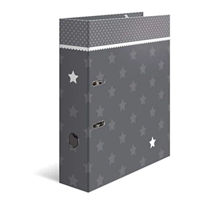Imagen de HERMA Archivador de anillas con palanca Estrellas motivo Gris borde, A4, 70 mm, estampado interior, 1 carpeta motivos