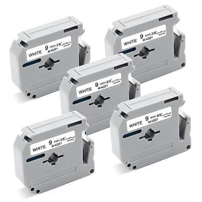 Imagen de UniPlus Cinta de Etiquetas Compatible con Brother MK 221 para PT 45 55 65 70 75 80 85 90 100 110, 9mm x 8m, Negro sobre Blanco, Pack 5