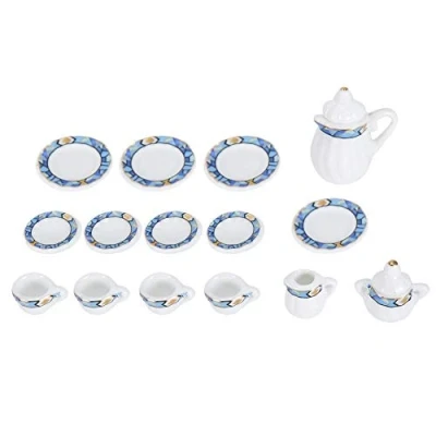 Imagen de 1:12 Accesorio para casa de muñecas, 15pcs Mini taza té flores porcelana Juego muñecas Decoración Miniatura muebles simulación cocina niños (Tye 2)