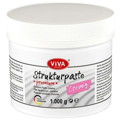 Imagen de Viva Decor Pasta texturizada Premium cremosa (1000 g, blanco) mate, resistente a los golpes, de calidad artística, teñible, base agua para una textura superficie en relieve