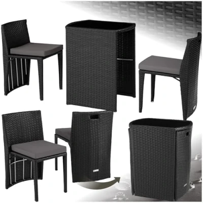 Imagen de TecTake® Conjunto Jardín Exterior de Ratán y Acero, Muebles Resistente a la Intemperie, 2 Sillas con Cojines, Mesa Cristal, Agrupable, Fácil Montaje Limpieza Negro