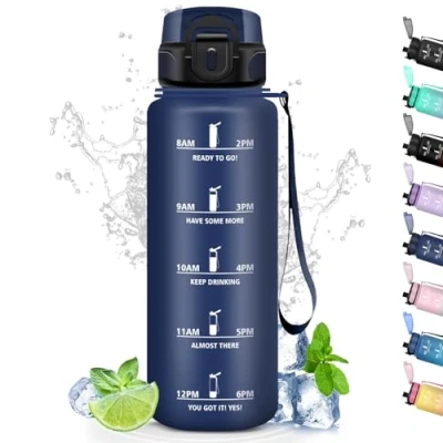 Imagen de Botella Agua, 1.5 Litros, Agua Gimnasio con Filtro, Reutilizable a Prueba de Fugas, Eslogan Motivacional, para Deporte, Yoga, Acampar