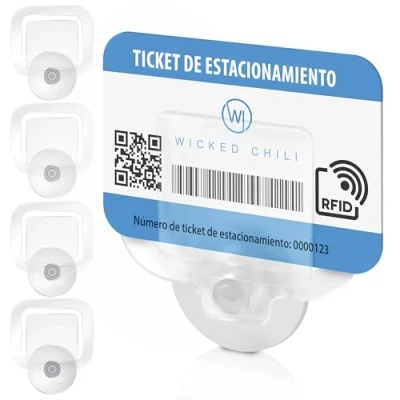 Imagen de Wicked Chili Juego de 4 Soportes para Parabrisas Coche con Ventosa 30 mm, Tarjetero, Ticket Aparcamiento, Permiso Ventana Transparente, 4X