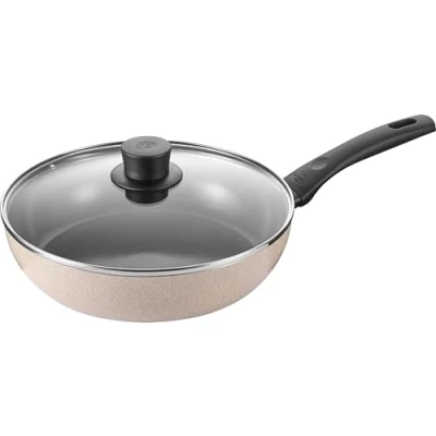 Imagen de BALLARINI Ledro Sartén honda con tapa (28 cm, aluminio, apta para inducción, cerámica antiadherente, Thermopoint), color beige