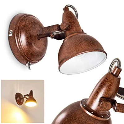 Imagen de Lámpara de pared Tina, aplique regulable metal en marrón óxido/blanco, 1 luz, x casquillo E14, foco diseño retro/vintage, sin bombilla(s)