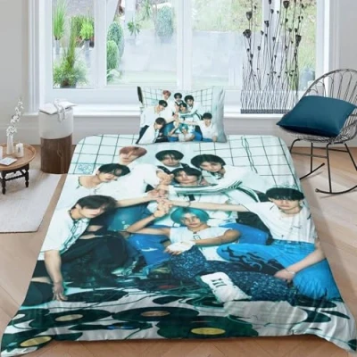 Imagen de Juego De Ropa Cama, 3D Stray Kids Impresión Microfibra Fundas Edredón Incluye Funda Nórdica Y Almohada para Familiar Niños Single（135x200cm）