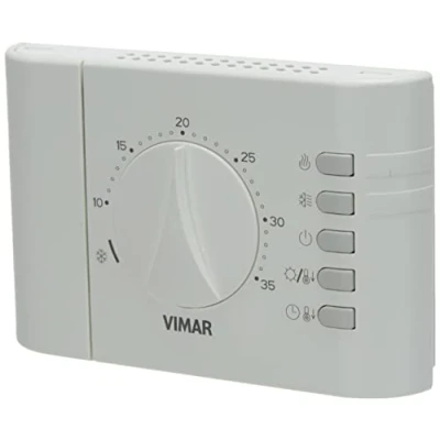 Imagen de Vimar 02900.1 Termostato para control ON/OFF de la temperatura ambiente, alimentación con baterías AA LR6 1,5 V (no suministradas), instalación superficie