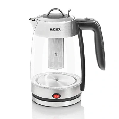 Imagen de Electric Kettle HAEGER PERFECT TEA Hervidor electrico con 2200W de potencia, capacidad 1,8L, base giratoria 360º,sistema sin cables para mayor comodidad, resistencia oculta en INOX