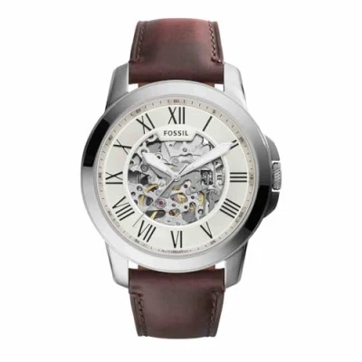 Imagen de Fossil Reloj para hombre Grant, movimiento automático, caja de acero plateado 45mm con correa piel, ME3099