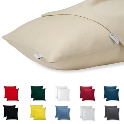 Imagen de Flowen Fundas de Cojin 40x40 100% Algodón Juego 2 Funda Almohada Sofá Decorativas con Cremallera Invisible Tejido Suave y Lavable Antiácaros Transpirable Hipoalergénico para Cama Silla