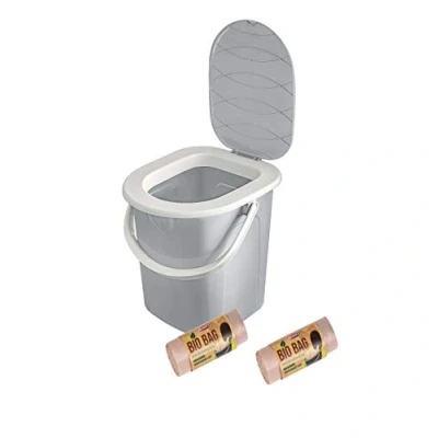 Imagen de BranQ Home essential portátil para Camping (22 L) con 40 Bolsas de Inodoro orgánicas, plástico, máx. Soporta hasta 120 kg, Color Gris Claro, Unisex