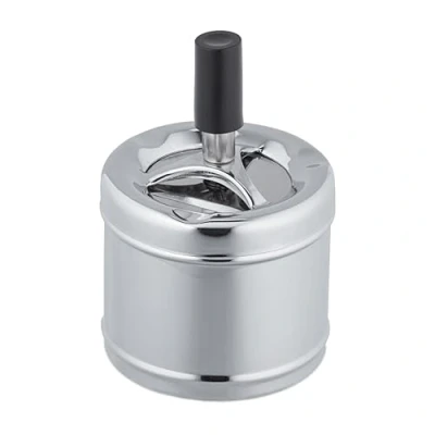 Imagen de Relaxdays Cenicero Tapa Giratoria, Metal, Exterior/Interior, 11,5 x 8 cm, A Prueba Viento, Recipiente Colillas, Plateado