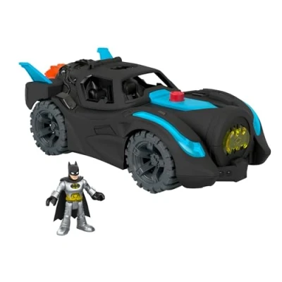 Imagen de Fisher Price Imaginext DC Super Friends Batmóvil Power Reveal Coche de juguete con luces ultravioleta y sonidos, incluye figura Batman, +3 años (Mattel HGX96)