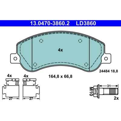 Imagen de ATE Ceramic 13.0470 3860.2 Juego de pastillas freno VOLKSWAGEN: Amarok Pick up, Camión plataforma / Chasis
