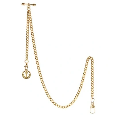 Imagen de TREEWETO Albert Reloj de bolsillo para hombre, 2 ganchos con colgante ancla antigua, barra en T, dorado, Antiguo