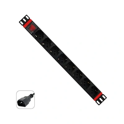 Imagen de WP Rack WPN PDU C01 08 Regleta eléctrica 19&quot; con 8 Tomas universales Ita 10/16A y Schuko, Cable de 2 m Enchufe C14 VDE conexión para UPS, 250 V/3500 W, Negro