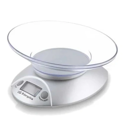 Imagen de Orbegozo PC 1009 Báscula de cocina, bol transparente, pantalla LCD, funciona con pilas, capacidad máx. 3 kilograms