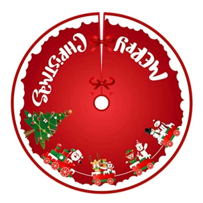 Imagen de Falda del Árbol de Navidad, para árbol Navidad en Rojo, Redonda, Alfombra 90 cm (A)