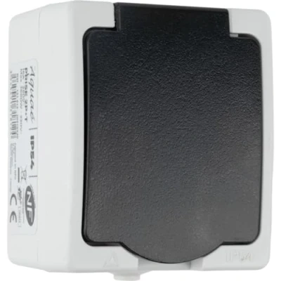 Imagen de Zenitech, toma 16A 2P+T IP54 gris Aquae, impermeable para exterior, seguridad infantil, conexión rápida, potencia 3680W 250V, certificado NF, ideal paredes y fachadas, instalación fácil