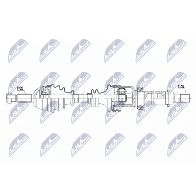 Imagen de NTY NPW FR 105 Árbol de transmisión Eje delantero, derecha 974 77 FORD: FIESTA 6