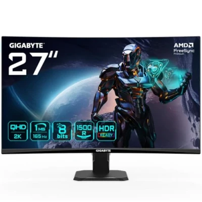Imagen de Gigabyte GS27QC 27&quot; Monitor de Juego Curvo QHD 2560 x 1440, 1500R, 165Hz, 1ms, 250 CD/m², FreeSync Premium, HDR Ready, HDMI 2.0, Displayport 1.4