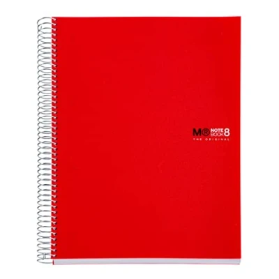 Imagen de Miquelrius Cuaderno Notebook The Original, 8 franjas de colores, Cubierta polipropileno opaco, Tamaño A4 (210 x 297 mm), 4 Taladros, 200 Hojas 70 g/m², Cuadrícula 5 mm, Color Rojo