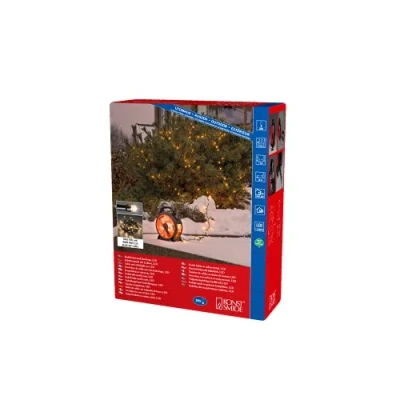 Imagen de Konstsmide 3832 107 Guirnalda de luces LED con enrollador, 200 diodos blancos cálidos, transformador exterior 30 V, 3, 6 W, cable suave negro
