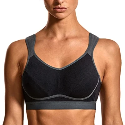 Imagen de SYROKAN Sujetador Deportivo Máximo Soporte Sin Relleno para Mujer Negro/Gris ES:95B (EU 80B)