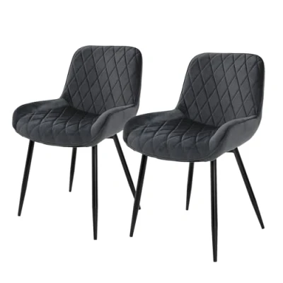 Imagen de ML Design Set 2X Sillas de Comedor Antracita Estilo Retro Asiento Tapizado Aspecto Terciopelo Patas Metal Negras con Respaldo y Apoyabrazos Sillón Moderno para Salón Oficina Dormitorio Cocina